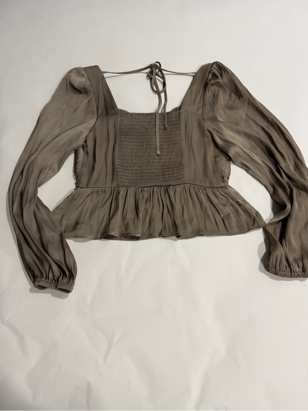 Joie Silk Blend Peplum Blouse Taupe Ruched Puff Sleeve Top S NWT - Picture 10 of 10